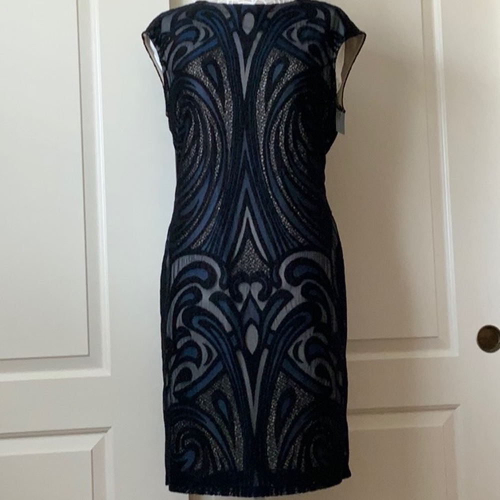 Julia Jordan Dress Lace Lining Black/d.blue Size14
